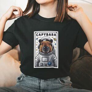 free shipping Funny capybara astronaut tshirt, weirdcore, Funny Meme shirt
